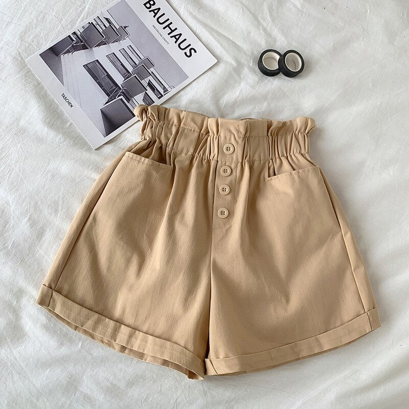 Casual Pocket Buttoned Shorts Khaki One Size