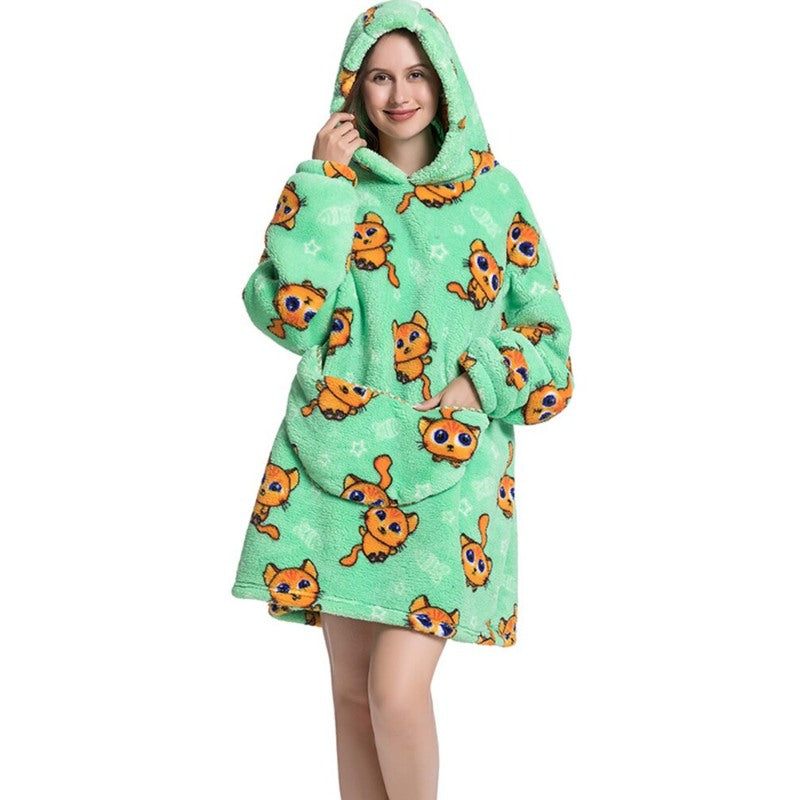 Printed Winter Oversized Fleece Hoodies Blanket Cat