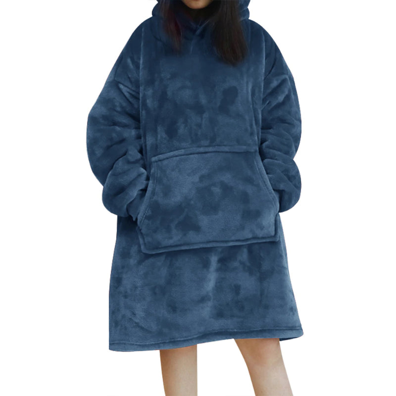 Solid Oversized Fleece Wearable Blanket Hoodie Navy Blue One Size