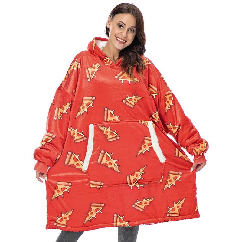 Printed Oversized Fleece Hoodie Wearable Blanket Orange One Size