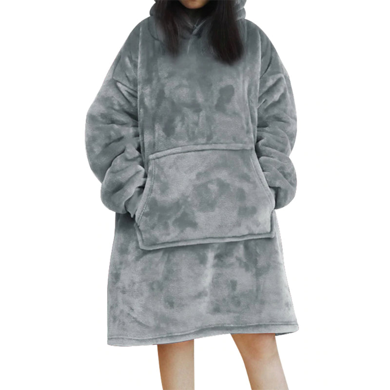 Solid Oversized Fleece Wearable Blanket Hoodie Gray One Size