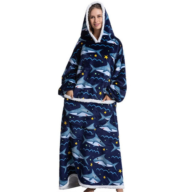 Oversized Long Warm Printed Winter Hoodies Shark One Size