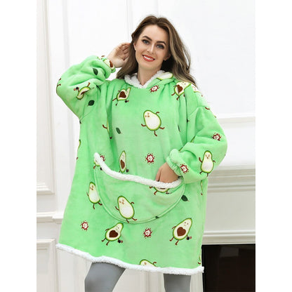 Oversized Winter Printed Hoodie Wearable Blanket Avocado One Size