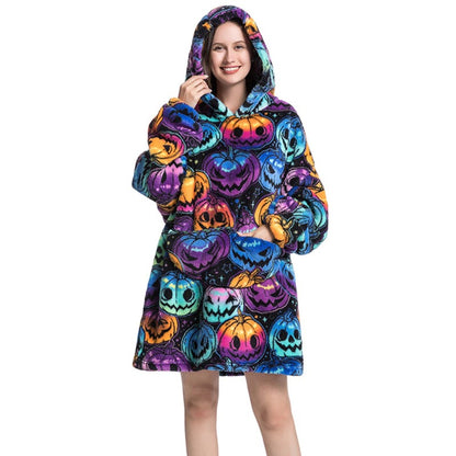 Printed Giant Warm Oversized Fleece Hoodies Blanket Pumpkin