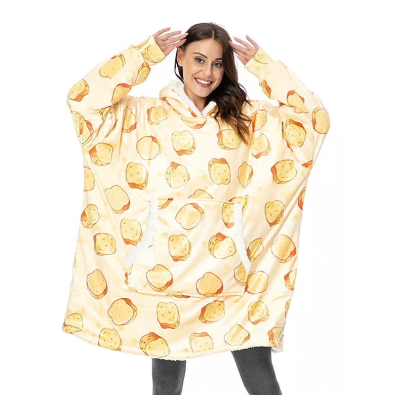 Printed Oversized Fleece Hoodie Wearable Blanket