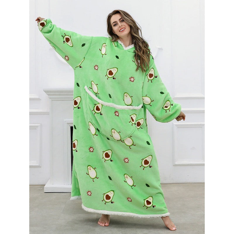 Oversized Long Warm Printed Winter Hoodies Avocada One Size