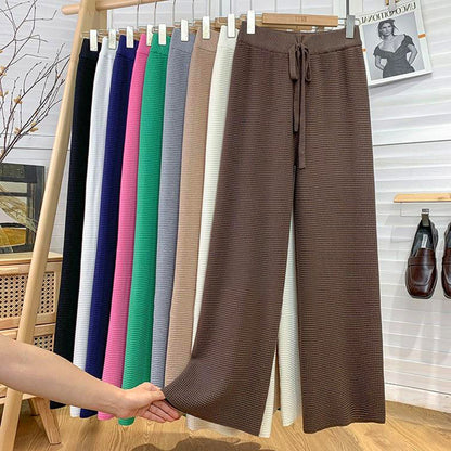 Thickened Knitted Trousers Retro Drape Wool Straight Pants Coffee One Size