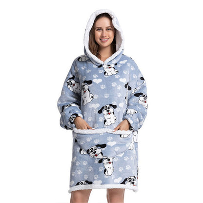 Oversized Winter Printed Hoodie Wearable Blanket Dog One Size