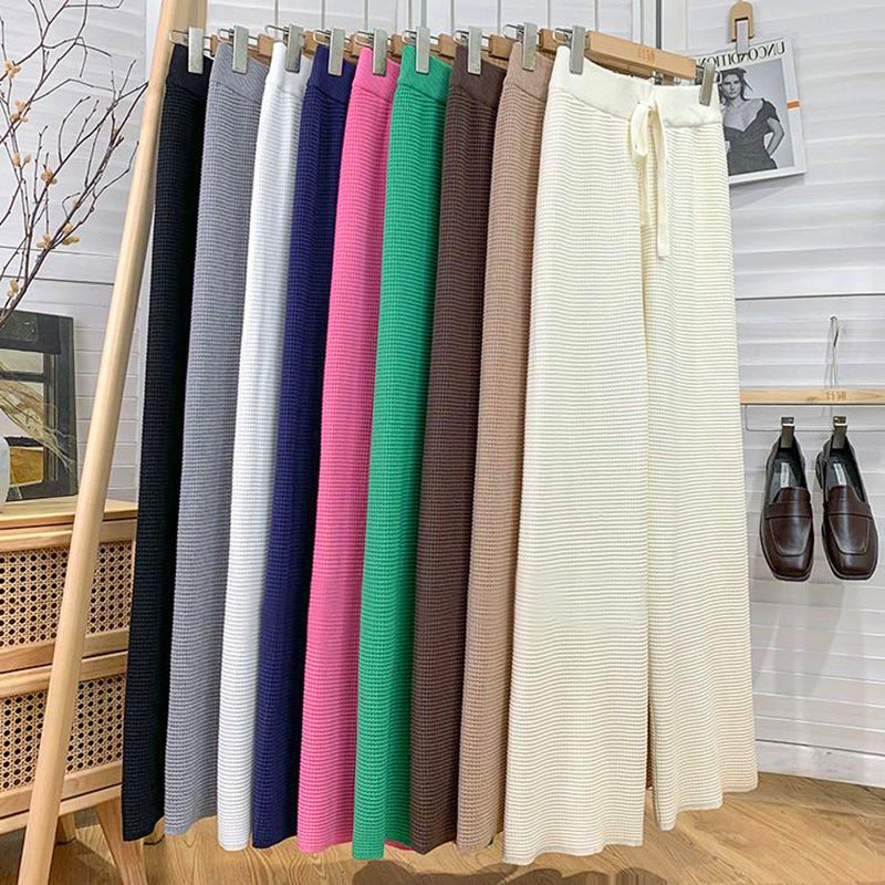 Thickened Knitted Trousers Retro Drape Wool Straight Pants Beige One Size