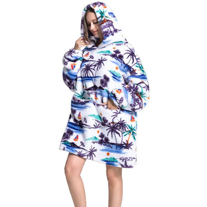 Printed Giant Warm Oversized Fleece Hoodies Blanket Hawaii