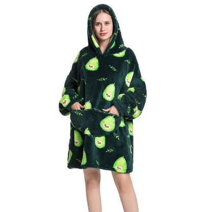 Printed Giant Warm Oversized Fleece Hoodies Blanket Pear