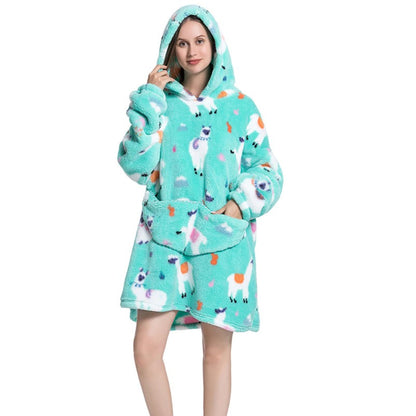 Printed Giant Warm Oversized Fleece Hoodies Blanket Alpaca