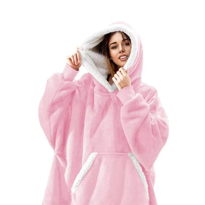 Oversized Giant Flannel Sweatshirt Fleece Wearable Hoody Pink One Size