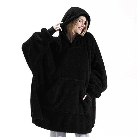 Winter Oversize Hoodies Blanket With Sleeves Black One Size