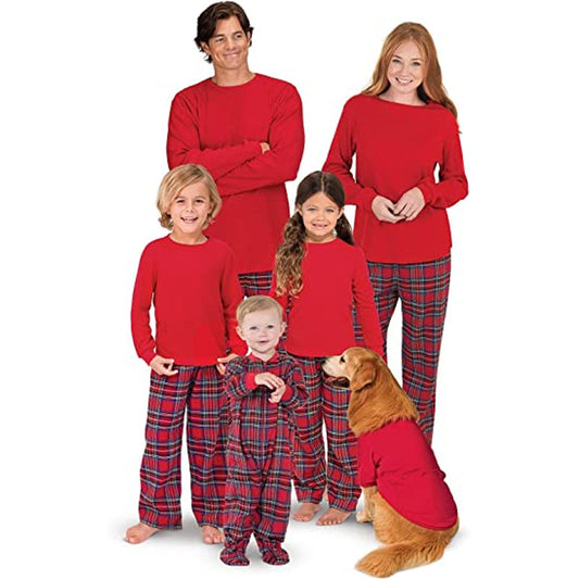 Christmas Plaid Pattern Family Sets Dog