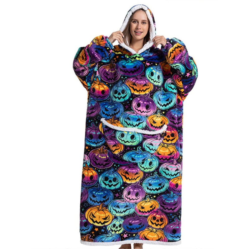 Oversized Long Warm Printed Winter Hoodies Pumpkin One Size