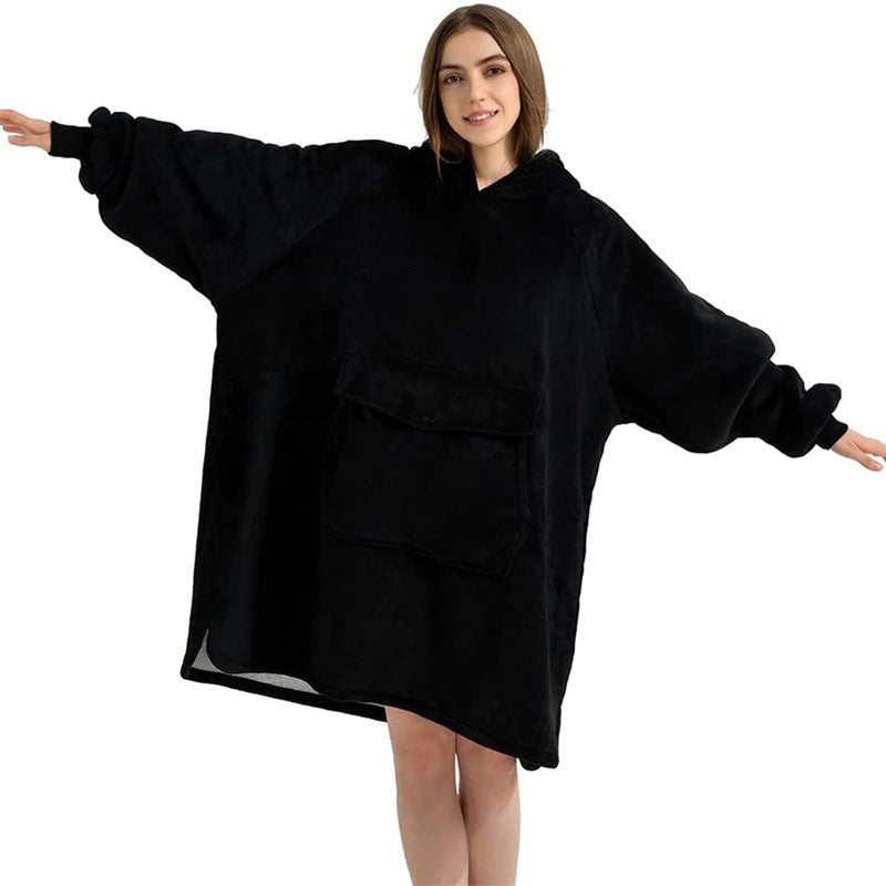 Winter Plush Sherpa Giant Oversized Hoodie Robe Black One Size