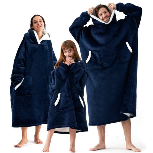 Winter Oversized Fleece Hoodies Blanket Blue