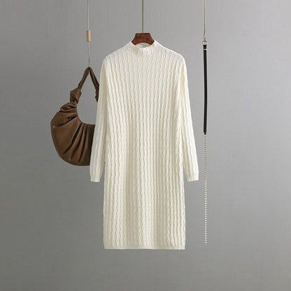 Casual Loose Knitted Long Sweater Dress With Belt