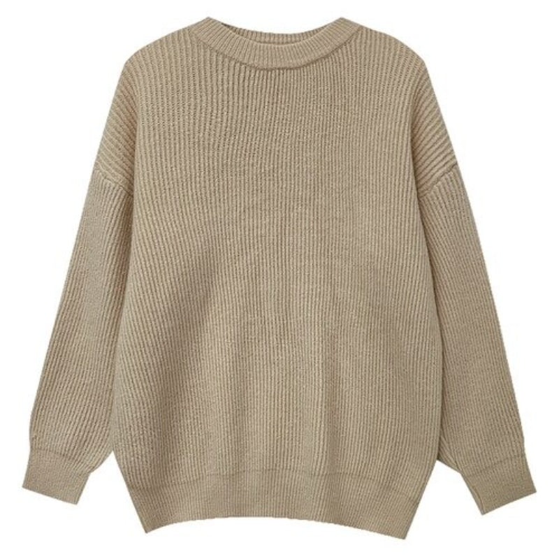 Cashmere Knitted Solid Long-Sleeved Loose Pullover For Women Khaki One Size