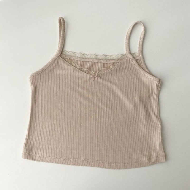 Vintage Camisole Short Tops For Women Apricot One Size