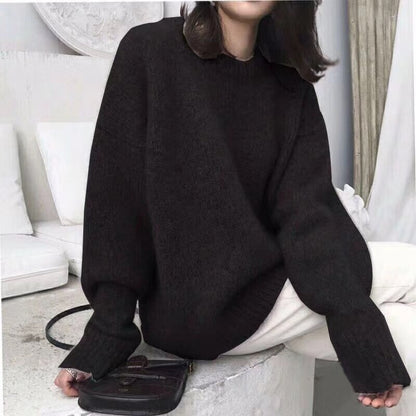 O-Neck Thick Knitted Loose Pullover For Women