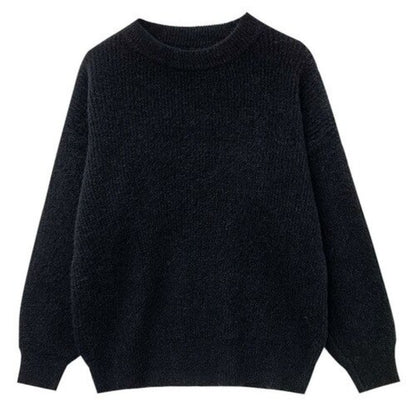 Cashmere Knitted Solid Long-Sleeved Pullover For Women Black One Size