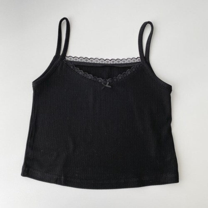 Vintage Camisole Short Tops For Women Black One Size