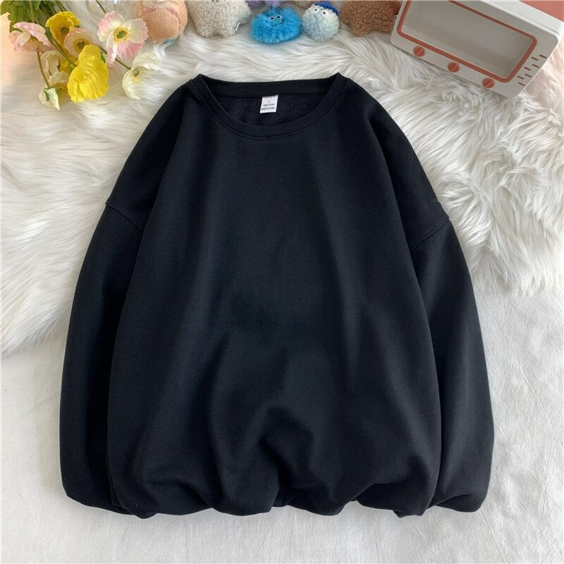 Women's Solid Color Oversized Drop Shoulder Sweatshirt Black