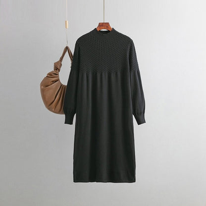 Loose Casual Oversized Knitted Sweater Dress One Size Black