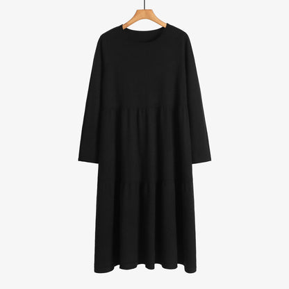 O-Neck Long Knitted Straight Oversized Sweater Dress Black One Size