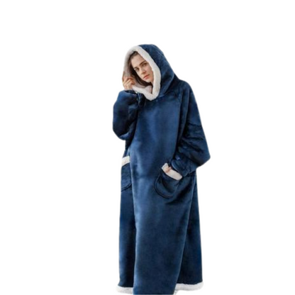 The Long Flannel Blanket Hoodie Oversized Wearable Blankets Blue