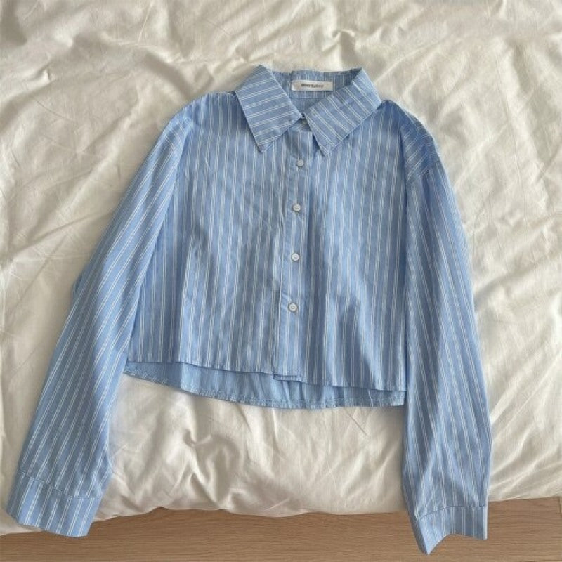 Casual Short Multi Color Shirt Blouses For Women Blue One Size