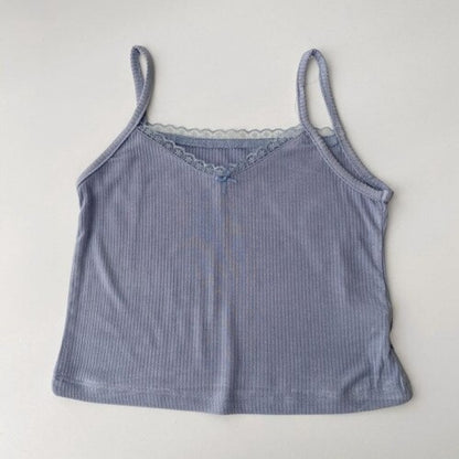 Vintage Camisole Short Tops For Women Blue One Size