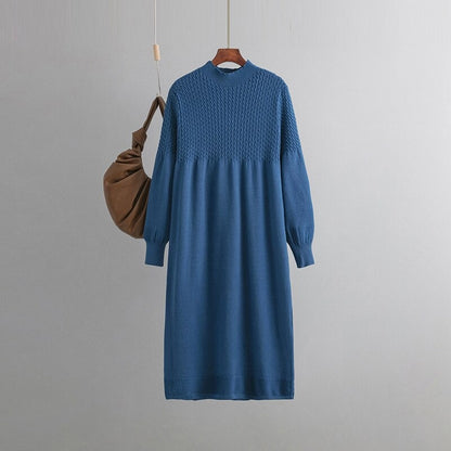 Loose Casual Oversized Knitted Sweater Dress One Size Blue