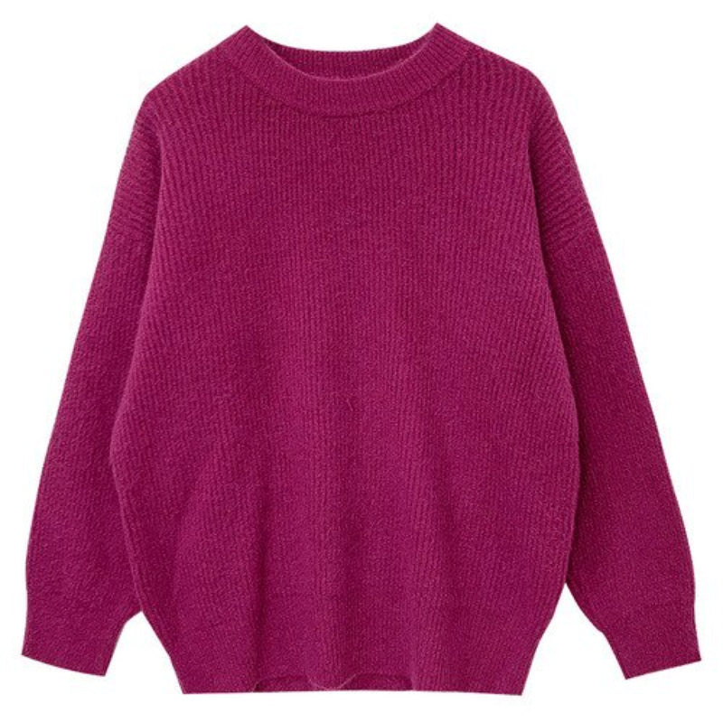 Cashmere Knitted Solid Long-Sleeved Pullover For Women Purple One Size