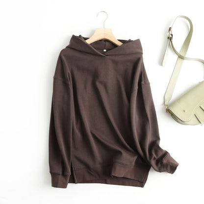 Solid Color Hooded Pullover for Women Brown