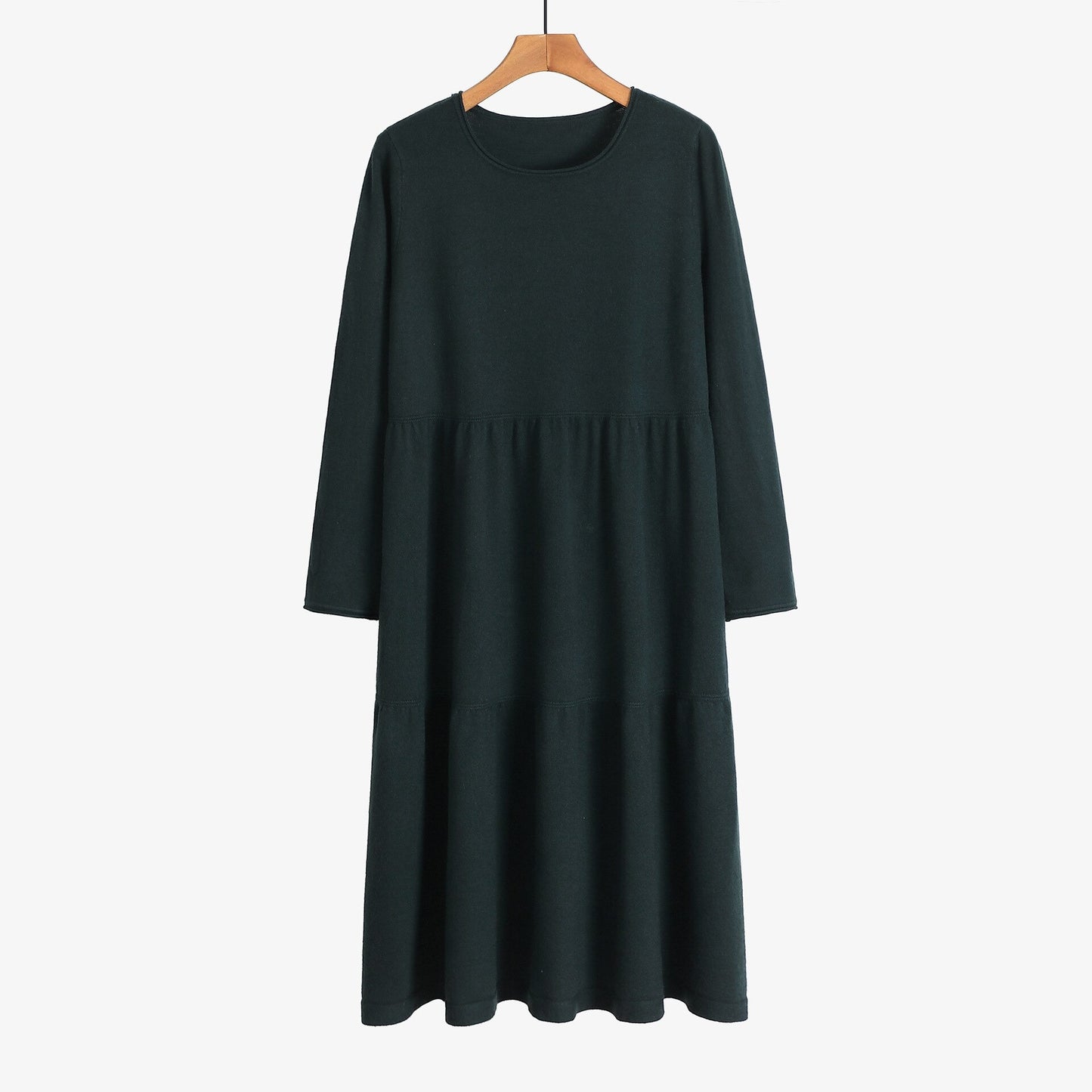 O-Neck Long Knitted Straight Oversized Sweater Dress Dark Green One Size