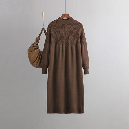 Loose Casual Oversized Knitted Sweater Dress One Size Brown