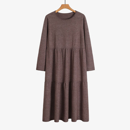 O-Neck Long Knitted Straight Oversized Sweater Dress Brown One Size