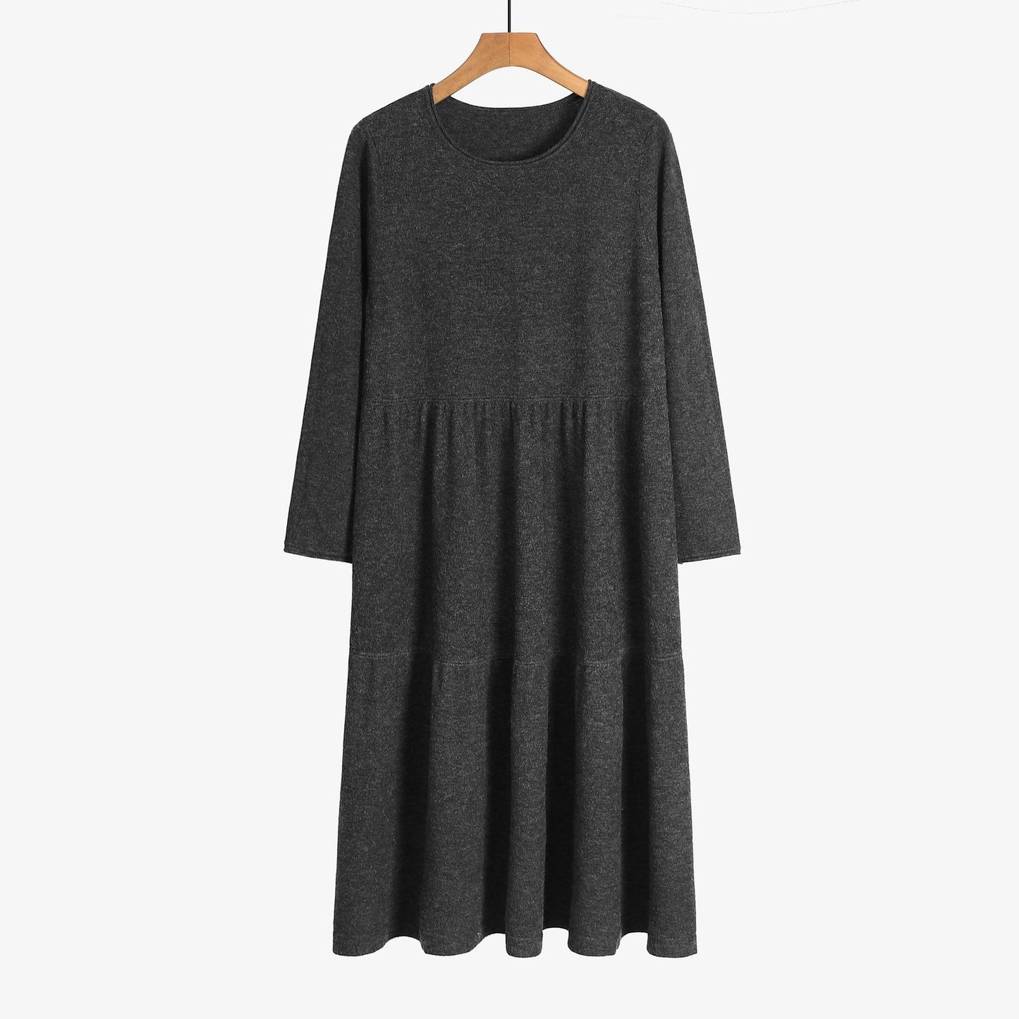 O-Neck Long Knitted Straight Oversized Sweater Dress Dark Gray One Size