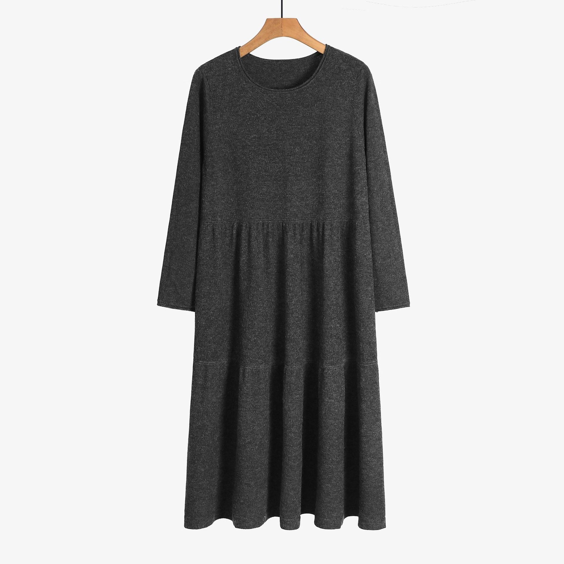 O-Neck Long Knitted Straight Oversized Sweater Dress Dark Gray One Size