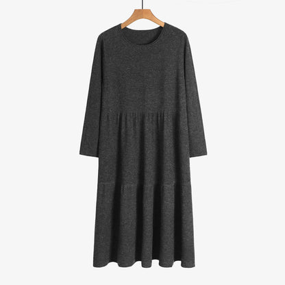 O-Neck Long Knitted Straight Oversized Sweater Dress Dark Gray One Size