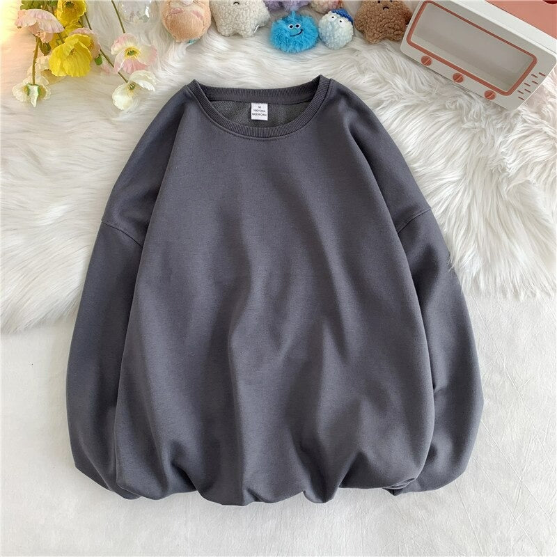 Women's Solid Color Oversized Drop Shoulder Sweatshirt Dark Gray