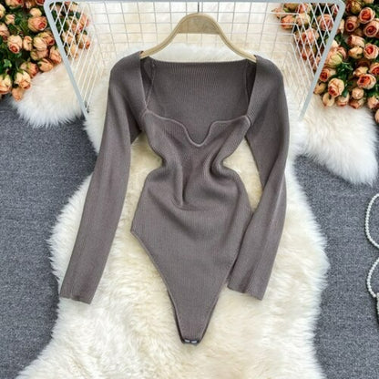 Women's Slim Fit Short-Sleeved Knitted Jumpsuit Gray One Size