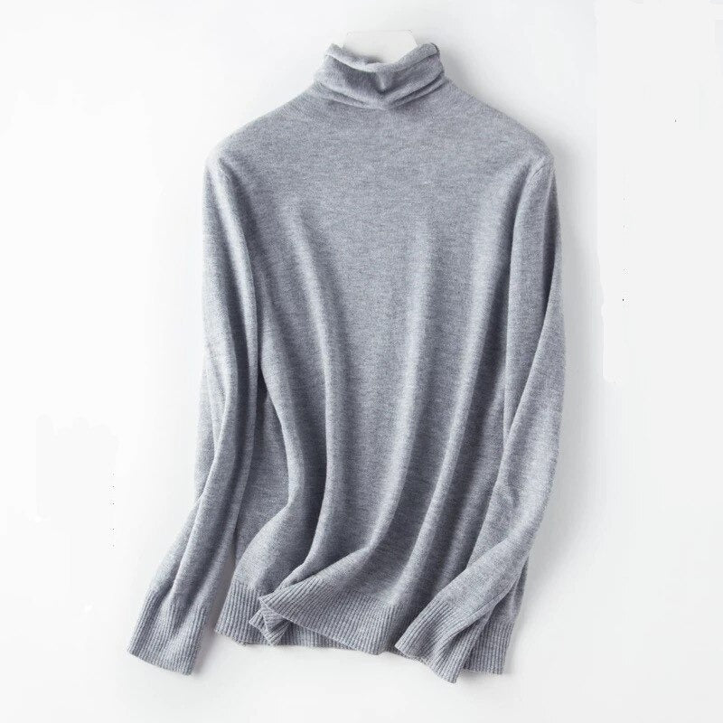 Soft Cashmere Slim-Fit Turtleneck Pullovers For Women Gray One Size