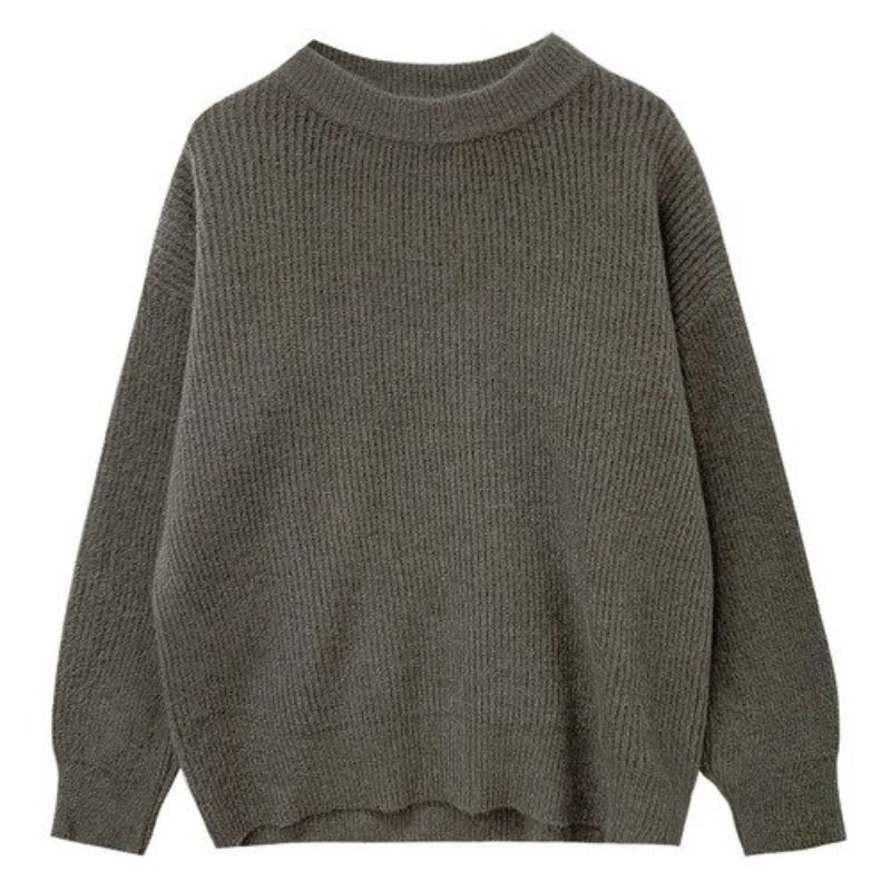 Cashmere Knitted Solid Long-Sleeved Loose Pullover For Women Gray One Size