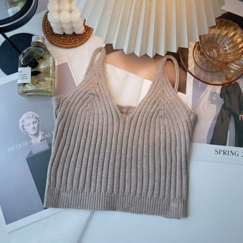 Camisole Solid Color Knitted Vest Tops For Women Gray One Size