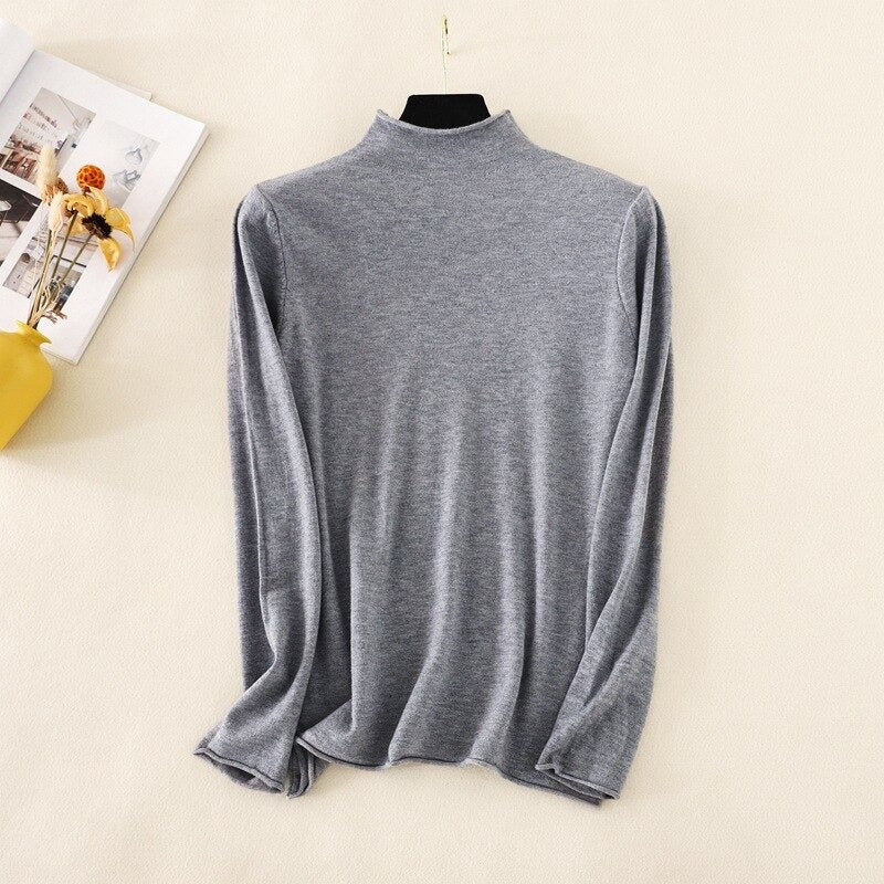 Mock Neck Basic Solid Long Sleeve Jumper For Women Gray One Size