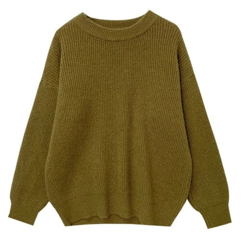 Cashmere Knitted Solid Long-Sleeved Loose Pullover For Women Army Green One Size